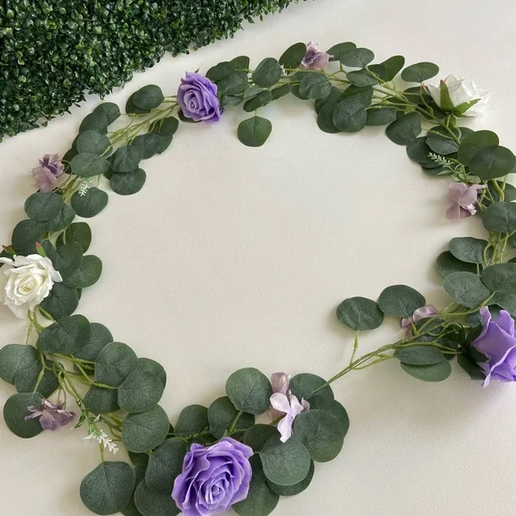 6.5 Foot Lavender Purple Rose White Flower Eucalyptus Garlands Custom Vine New - Picture 5 of 6